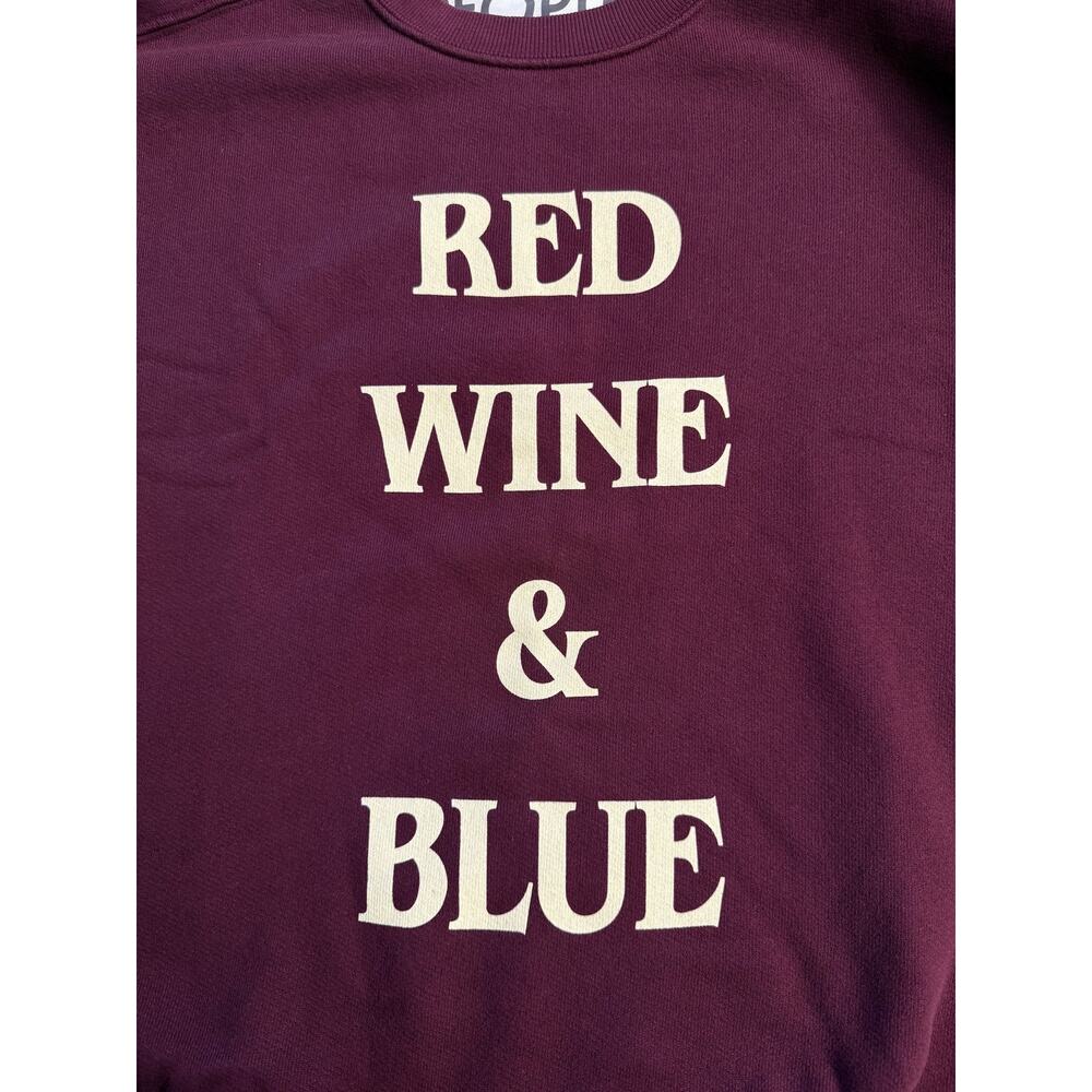 People Of Leisure Sweatshirt Womens Large Red Wine & Blue Graphic Crewneck - Picture 4 of 7